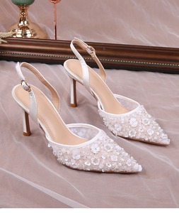 QuiteS, sandalias de fiesta de boda con recorte de encaje blanco para mujer, tacón alto de 8,5 cm, zapatos diarios de novia de 6,5 cm, zapatos de tacón fino con encaje para fiesta de boda