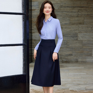 French Striped Polo Collar Long Sleeve Shirt Women Autumn 2025 Commuter Top Slim Fit Blouse Poplin Fabric - Product Image 4