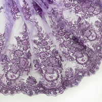 Tissu en dentelle blanc pur, perles brodées, tissu en dentelle à paillettes, tissu en dentelle à mailles, tissu pour robe de mariée