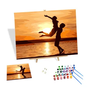 Dijital yağlıboya boya By Numbers Sunset plaj çift Hug akrilik boya By Numbers tuval çocuklar satılık ev dekor
