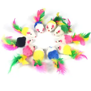 Soft Fleece False Mouse Cat Toys Colorful Feather Funny Playing Toys soft sisal cat toys mouse plush set
