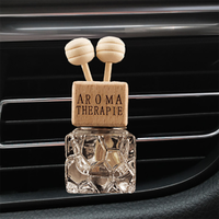 Flacon de parfum pour voiture personnalisable, vide, en verre transparent carré, avec couvercle en bois, 10 ml, impression sérigraphique, bouchon couronne argenté ou doré