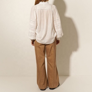 OEM Primavera Verano suelta de manga larga blusas de mujer de algodón de lino Oficina <span class=keywords><strong>blanco</strong></span> botón Tops Casual Stand Down cuello de talla grande camisa - Product Image 4