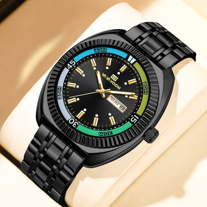 Premium Mens Gold Silver Diver Style Watch Luminous Dial Stainless Steel Band Timepiece with Double Calendar - Product Image 5