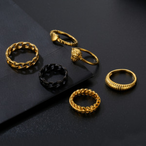 Anello Bussola in Acciaio Inox 18K all'Ingrosso, Gioielli in Oro, Design a Serpente, Anello Geometrico Inciso per Uomo e Donna - Product Image 3