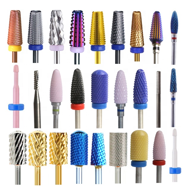 Outils à ongles en acier 5 en 1, 3/32 pouces, embouts en tungstène or violet, lime électrique en carbure de céramique, foret à ongles