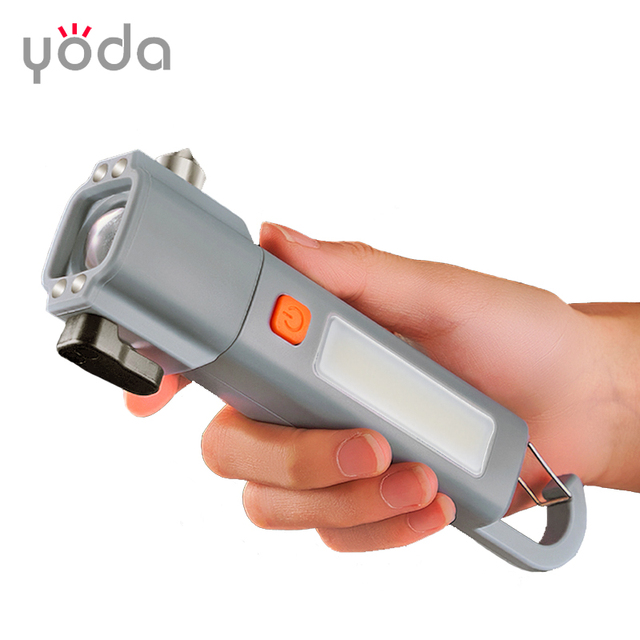 Best Seller Plastic Multi Function Emergency Cob Led Flashlight with Belt Cutter Window Breaker Car Escape Tool