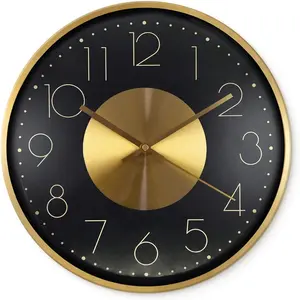 リビングルーム用12インチファッション高級金属時計カスタムクラシックラウンドモダンシンプルサイレントゴールドウォールクロック家の装飾