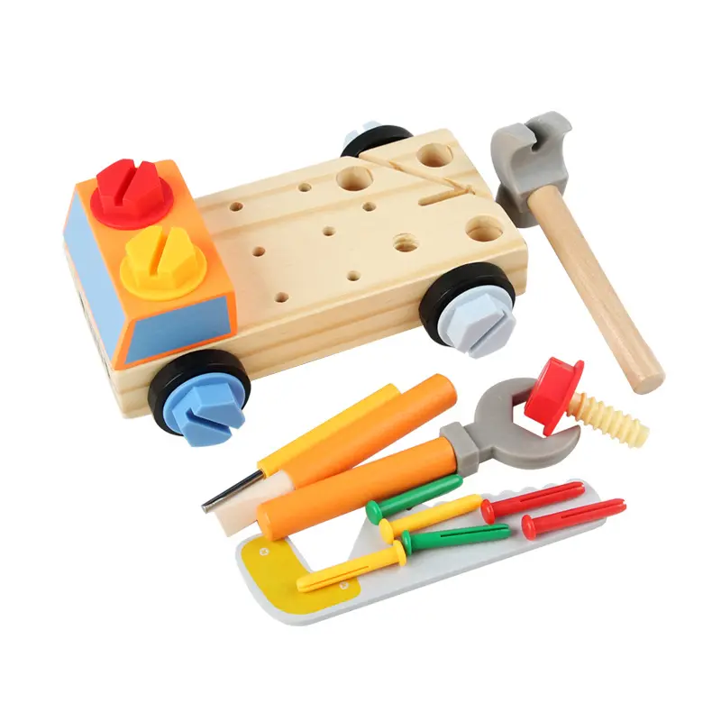 Großhandel Kinder Holz Pretend Fire Car DIY Werkzeug kasten Pädagogische Mutter Schrauben Werkzeuge montieren Spielzeug für Kinder