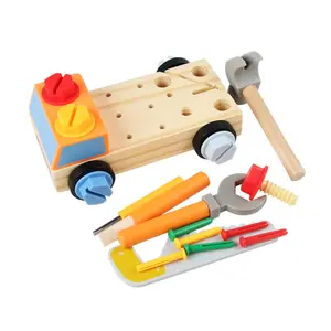 Kotak Peralatan mobil api pura-pura anak-anak kayu DIY mainan rakitan alat sekrup kacang edukasi untuk anak-anak grosir
