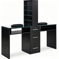Table de manucure noire à double poste avec tiroirs de rangement pour comptoir de beauté et de maquillage - Salon de manucure multifonctionnel