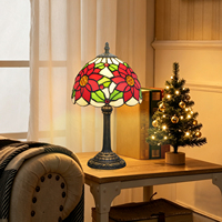 Lampe de table Tiffany avec abat-jour en verre teinté aux fleurs de Noël, lampe de chevet vintage pour chambre à coucher, salon, décoration de la maison, cadeau