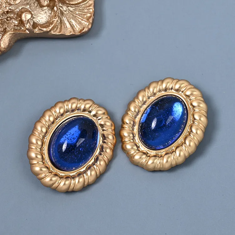 Advanced exquisite earrings French retro Twists blue gemstone earrings unique earrings