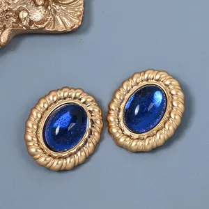Boucles d'oreilles exquises avancées Boucles d'oreilles en pierres précieuses bleues rétro françaises Boucles d'oreilles uniques