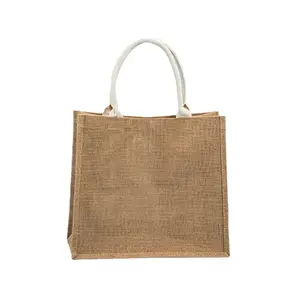 Eco laminated jute canvas bag burlap plastic shop bag hessian canvas shopping tote bags with custom logo for advertising