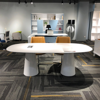Table de conférence exécutive du système de gestion des câbles blanc brillant direct d'usine pour 6 personnes, en bois