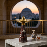 Brûleur d'encens Bakhoor en marbre naturel rouge, vente en gros, avec couvercle en laiton, pour la décoration intérieure de Ramadan, Eid, hôtels, appartements, villas