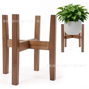 Adjustable Solid Wood Flower <b>Stand</b> Cross Shaped Telescopic Indoor Living Room Balcony Floor Standing Plant Holder - Product Image 1
