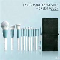 Ensemble de 12 pinceaux de maquillage Clear Sky, poils synthétiques, manches en plastique - Ensemble complet pour le visage, les yeux, l'eye-liner, les poudres
