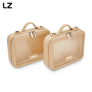 LZ <span class=keywords><strong>professionale</strong></span> <span class=keywords><strong>Trousse</strong></span> De Maquillage astuccio trucco doppio strato in pelle borsa cosmetica Organizer portatile trasparente borsa da trucco - Product Image 2