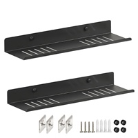 Étagère Murale Flottante Moderne en Métal, Organisateur 2 Pièces Noir 40CM pour Salle de Bain et Salon (Résistante à l'Eau)