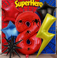 Nouveau ballon en aluminium rouge numérique de 32 pouces avec autocollant araignée pour fête d'anniversaire