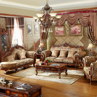 Ensemble de canapés de luxe de style européen en tissu, pieds en bois massif, rembourrage en éponge, dossier capitonné en forme de L, revêtement en lin, 3 places inclinables pour salon