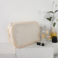 Seersucker Trousse de toilette cosmétique personnalisée Pochette de voyage en nylon de grande taille Sacs à cosmétiques pour femmes de petite taille