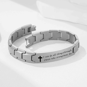 Pulsera de Acero Inoxidable de 12 mm, Dos Tonos, con Cruz Grabada con Láser, Joyería Unisex para Regalo - Product Image 3