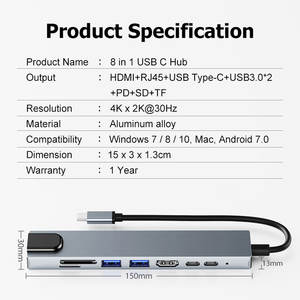 Pix-Link 8 en 1 <span class=keywords><strong>USB</strong></span> <span class=keywords><strong>HUB</strong></span> Tipo <span class=keywords><strong>C</strong></span> Splitter 4K Thunderbolt 3 Estación de acoplamiento Adaptador de computadora portátil para <span class=keywords><strong>Macbook</strong></span> <span class=keywords><strong>Air</strong></span> <span class=keywords><strong>M1</strong></span> RJ45 HDTV Stock - Product Image 4