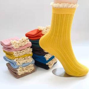 Women's Mid Calf Socks Lace Trim Ribbed Knit Breathable Autumn Winter Style Korean Japanese Lolita Fashion - Product Image 1