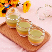 Pot à pudding en verre en forme d'œuf de qualité alimentaire, marque BROTHER, le plus populaire, avec couvercle en bois, modèle GJ029PY, vente en gros