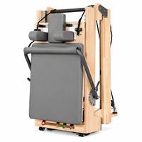 Mesin Pilates Reformer Lipat Aluminium Kayu Oak Maple, Core Bed Tahan Lama dan Portabel untuk Rumah & Studio Yoga