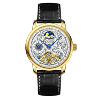 Nouvelle montre tourbillon suisse pour homme, montre mécanique, mode squelette, cuir, étanche, or