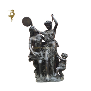 Musicista in ottone personalizzato statue in metallo donna donna che suona la scultura di flauto - Product Image 6