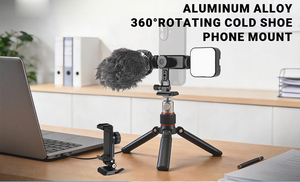 Support de téléphone en alliage d'aluminium 360° °   Support de téléphone rotatif avec pince, griffe porte-accessoire et base Arca <span class=keywords><strong>pour</strong></span> le tournage de vlogs sur téléphone - Product Image 5