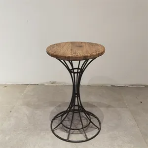 industrial furniture designer Iron Metal Tea table Solid wood old elm small round coffee Small side table