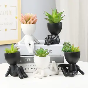 Pot Tanaman Sukulen Humanoid, Dekorasi Rumah, Pot Tanaman Mini Bentuk Manusia Kreatif, Pot Bunga Kaktus Kecil, Pot Tanaman Mini