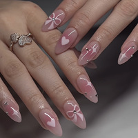 24 faux ongles en ABS, forme amande, couvrance totale, réutilisables, avec colle, décorations pré-dessinées, boîte de rangement incluse