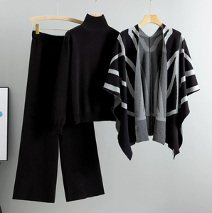 Cardigan traspirante lavorato a maglia <span class=keywords><strong>pantaloni</strong></span> larghi Set di maglieria da donna completo tre pezzi da donna - Product Image 4