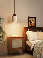 Lampe de chevet minimaliste en pierre jaune clair pour chambre à coucher, lampe suspendue, lumière murale de fond pour salon couleur noyer moyen