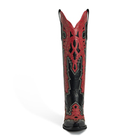 WETKISS Drop Shipping Bottes de cowgirl noires et rouges pour femme, à bout pointu, hauteur genou, cloutées, patchwork, découpées, à talon épais