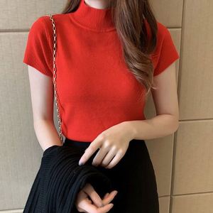 Nuova Moda: Maglione Casual Slim Fit a Collo Alto per Donne e Ragazze, Manica Corta, Tinta Unita, in <span class=keywords><strong>Maglia</strong></span> - Product Image 3