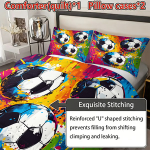 Juego de Ropa de Cama ChamXue, Juego de Edredón con Fundas de Almohada, Diseño Colorido con Temática de Fútbol, Edredón Alternativo de Poliéster, 3 Piezas, para Uso en las Cuatro Estaciones - Product Image 2