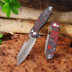 Coltello Pieghevole GT-T0044-<span class=keywords><strong>4</strong></span> in Acciaio Damasco VG-10 con Manico in Fibra di Carbonio e Chiusura a Bottone Tunafire - Product Image 5