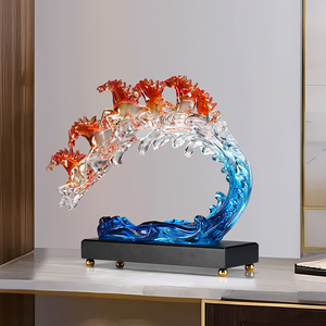 Escultura de Caballo de Cristal, Adorno con Diseño de Ondas Ámbar, para Sala de Estar, Oficina, Mueble de TV, Regalo de Inauguración de Casa, Regalo Empresarial - Product Image 3
