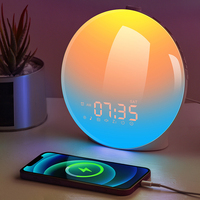 Lever du soleil réveil lumière de réveil simulateur d'aube minuterie de sommeil 8 sons plein écran lumière couleur RVB plus lumineuse avec chargeur USB