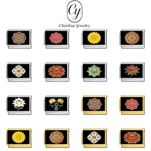 Black <strong>Background</strong> Plant Peony Lotus Stainless Steel Square Pendant Modular Bracelet DIY Accessories Jewelry Wholesale - Product Image 1