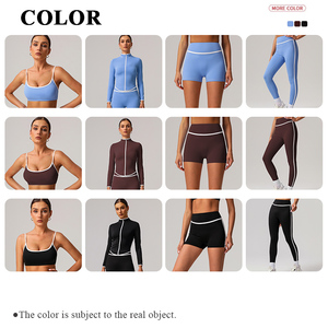 Ensemble de Sport et Yoga pour Femmes à Design Couleur Contraste, avec Soutien-Gorge de Sport à Dos Magnifique, Veste Ajustée, et Shorts & Leggings Taille Haute - Product Image 3
