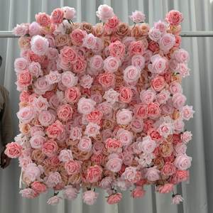 Mur de fleurs de rose rouge de mariage Y-FW013 enrouler le panneau mural de fleurs artificielles faites à la main 3d 5d toile de fond mur de fleurs 8x8 soie pour la décoration - Product Image 3